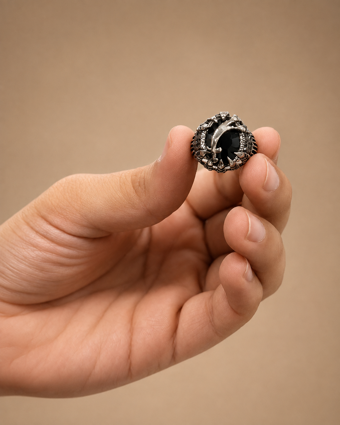 Zulfiqar Onyx & Garnet Stainless Steel Ring