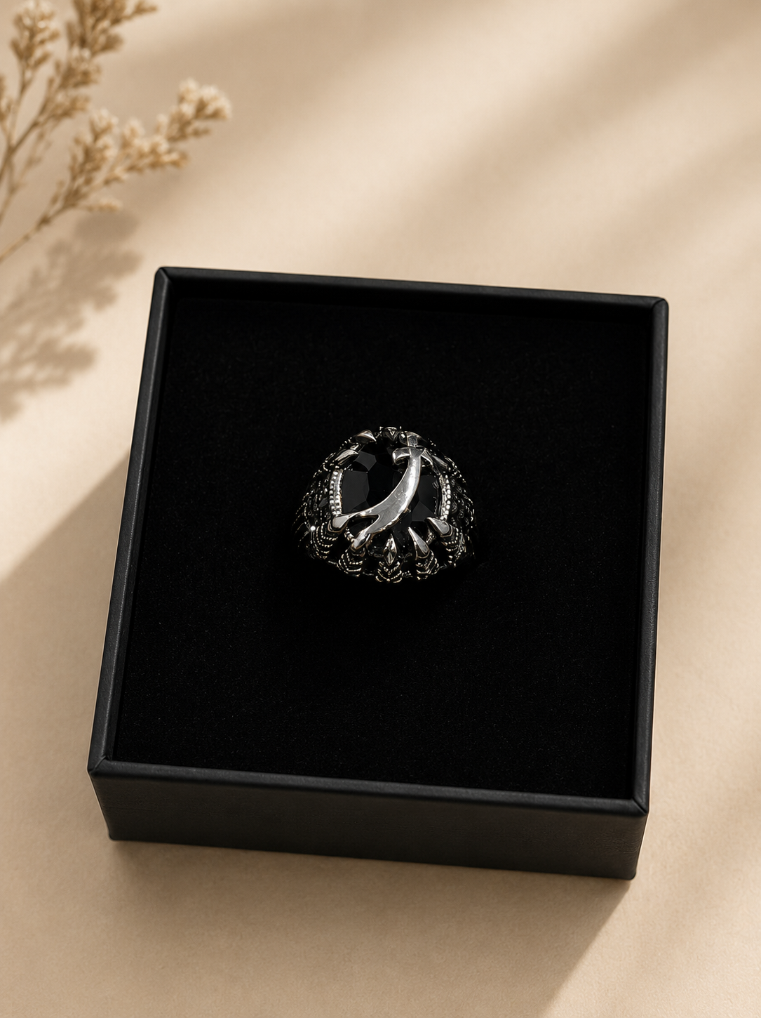 Zulfiqar Onyx & Garnet Stainless Steel Ring