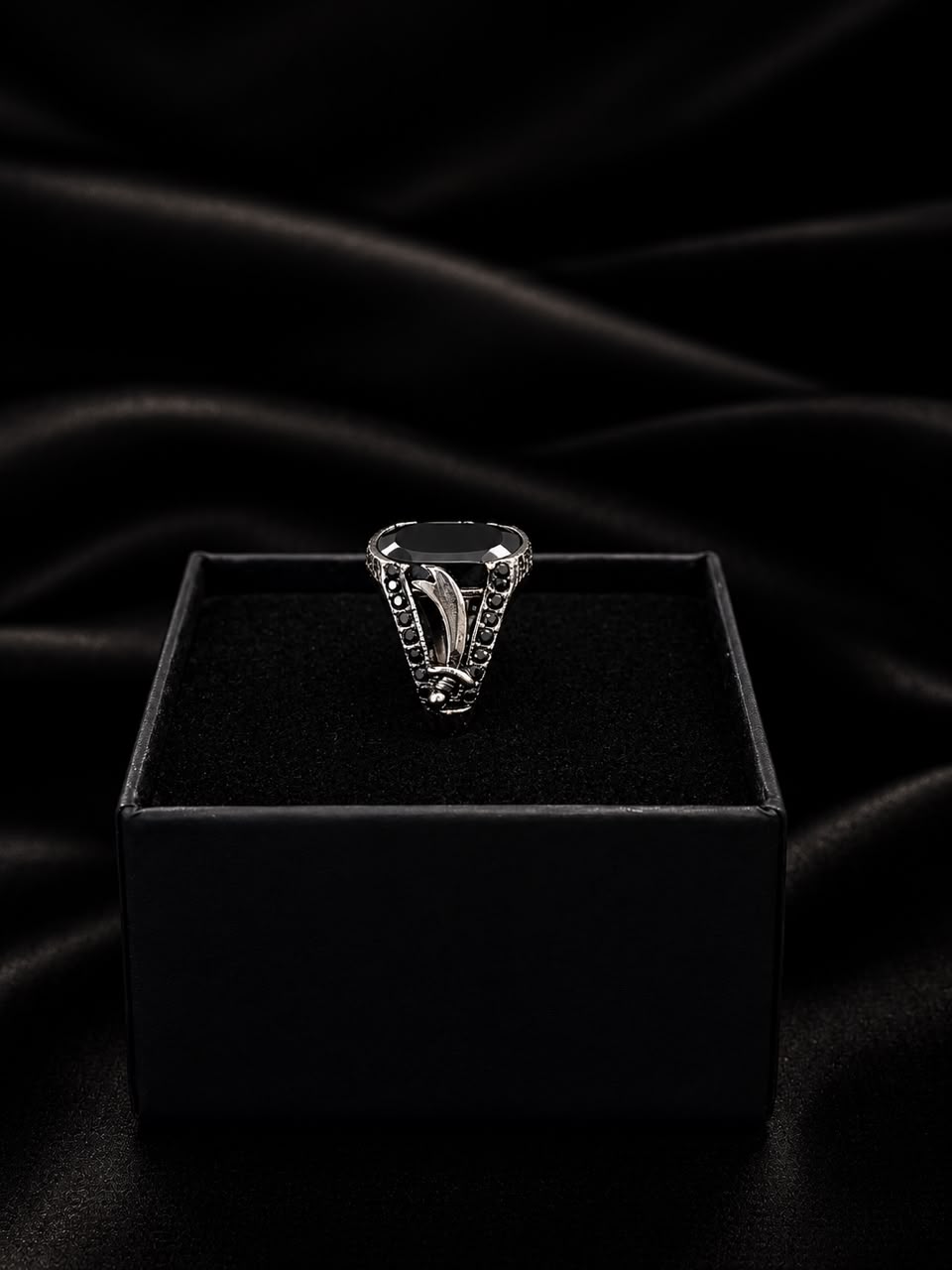 Obsidian Crest Black Stone Ring