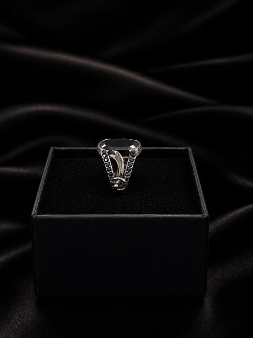 Obsidian Crest Black Stone Ring