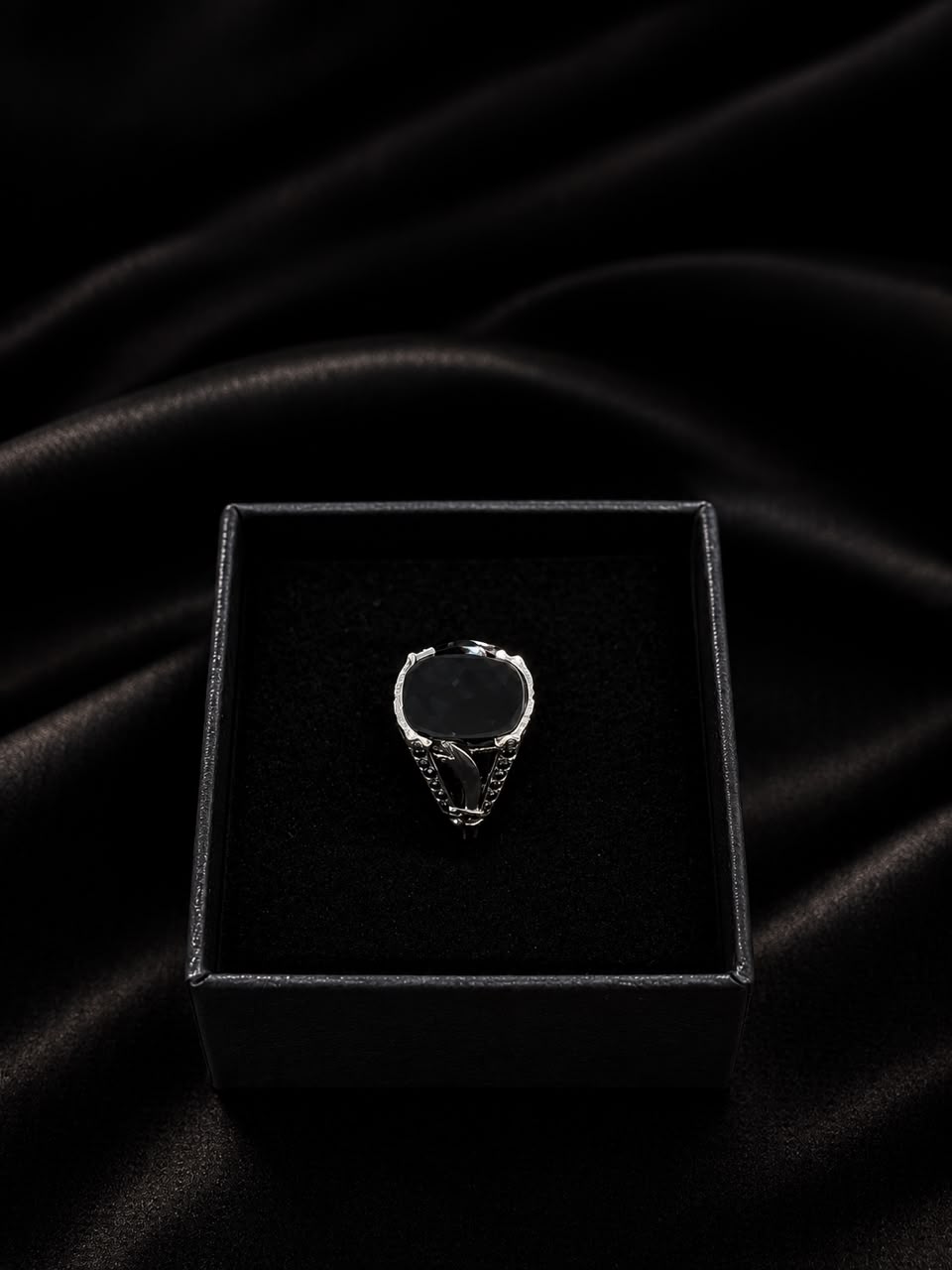 Obsidian Crest Black Stone Ring