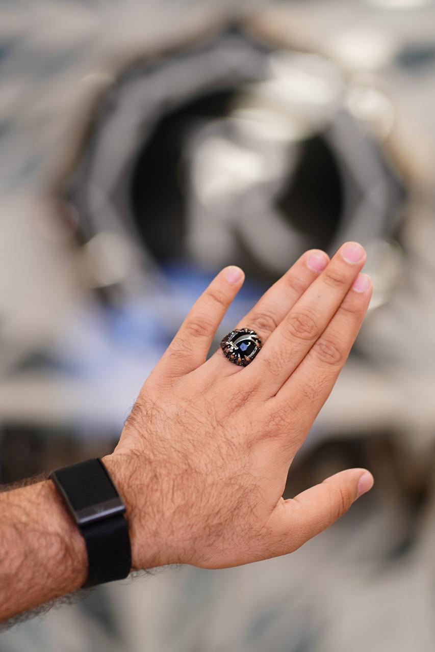 Zulfiqar Onyx & Garnet Stainless Steel Ring