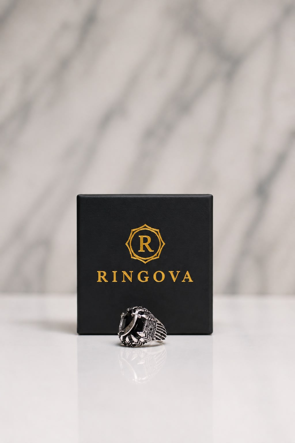Zulfiqar Onyx & Garnet Stainless Steel Ring