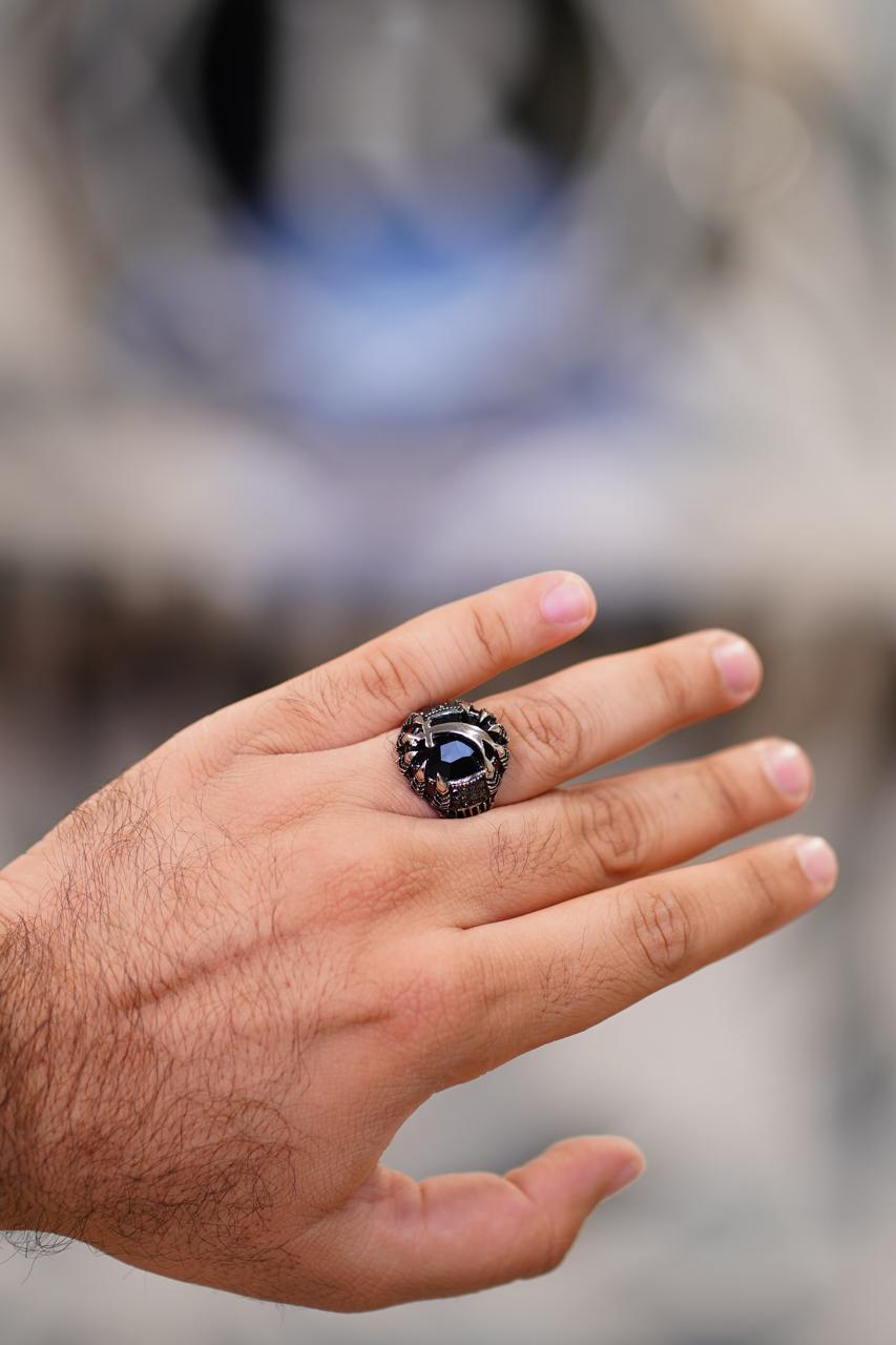 Zulfiqar Onyx & Garnet Stainless Steel Ring