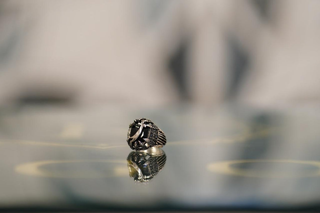 Zulfiqar Onyx & Garnet Stainless Steel Ring