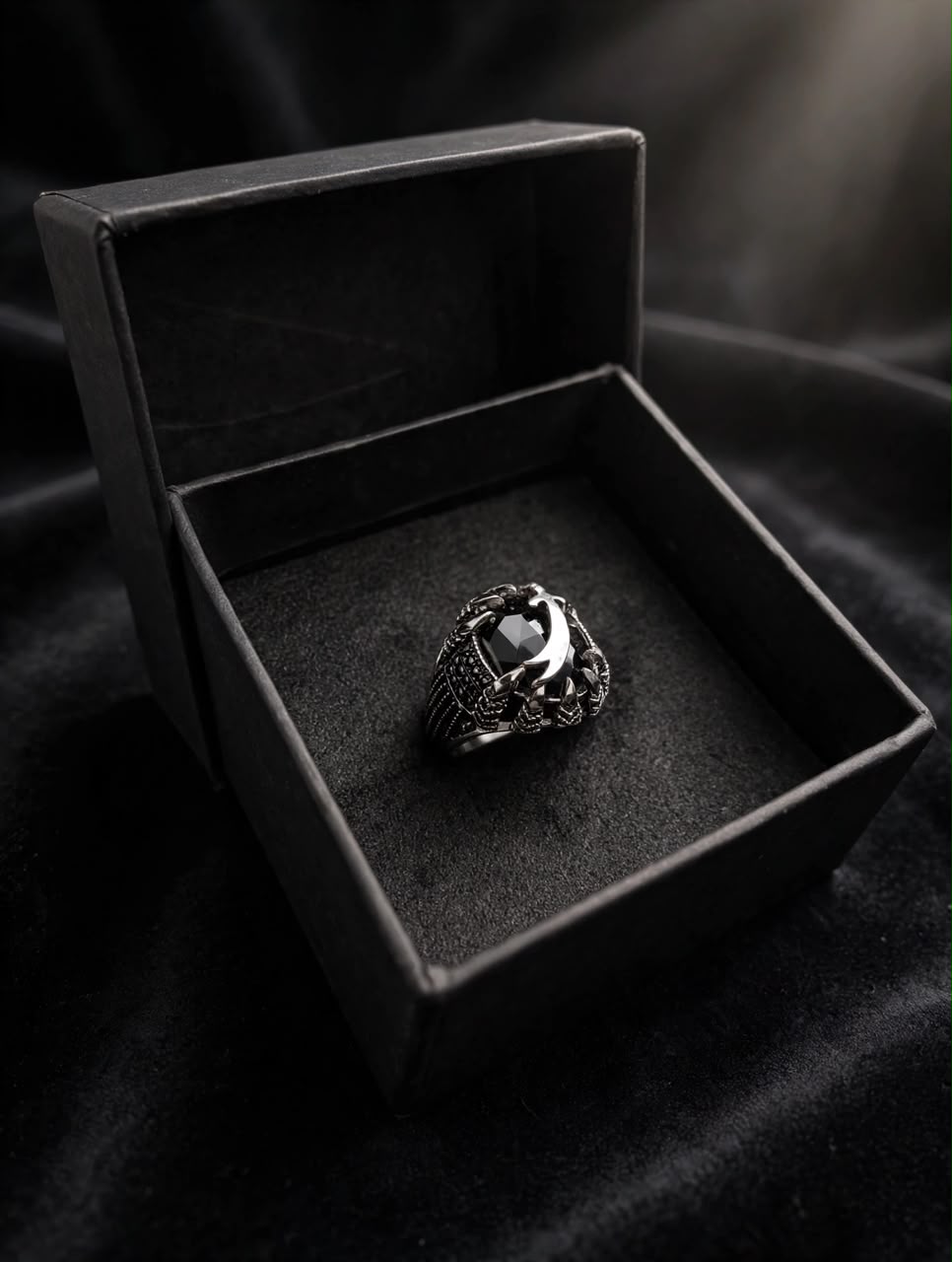 Zulfiqar Onyx & Garnet Stainless Steel Ring